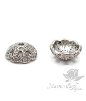 Шапочка "Miracle" 12мм инкрустация фианитами, цвет платина