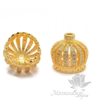 ШАПОЧКА "Корона" 21мм с прозрачными фианитами, позолота