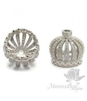 ШАПОЧКА "Корона" 21мм с прозрачными фианитами, цвет платина