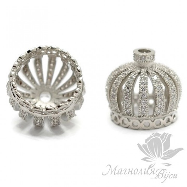 ШАПОЧКА "Корона" 21мм с прозрачными фианитами, цвет платина