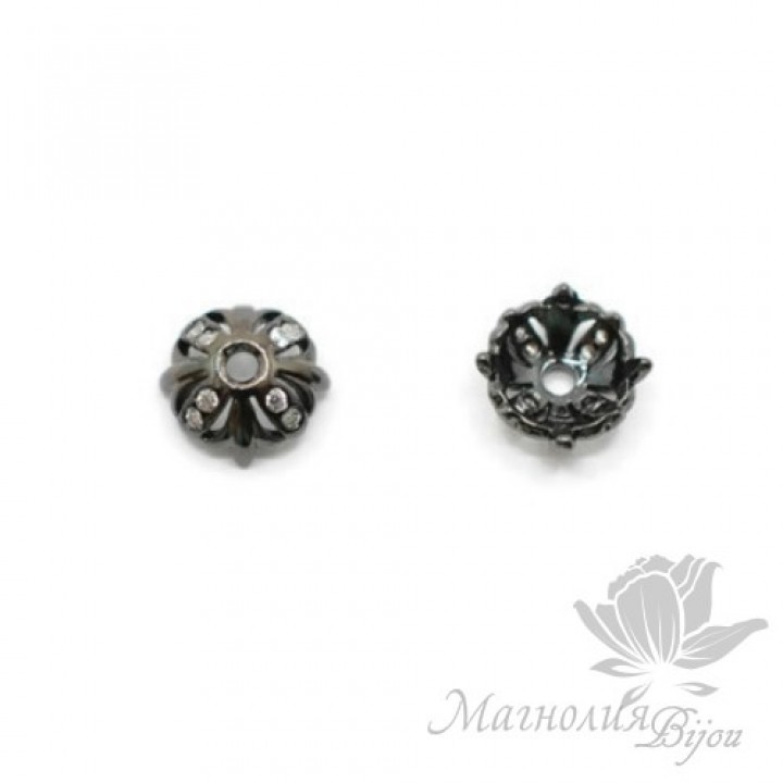 ШАПОЧКА "Маркиза" 6.5мм, инкрустация фианитами, чернение