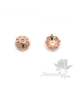 ШАПОЧКА "Маркиза" 6.5мм, инкрустация фианитами, розовое золото