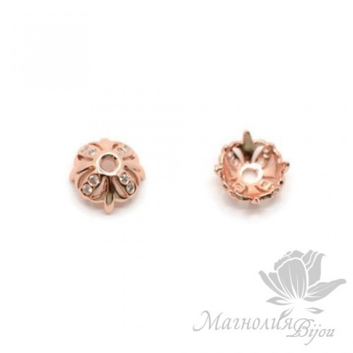 ШАПОЧКА "Маркиза" 6.5мм, инкрустация фианитами, розовое золото