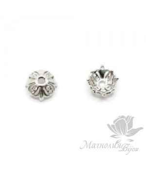 ШАПОЧКА "Маркиза" 6.5мм, инкрустация фианитами, цвет платина