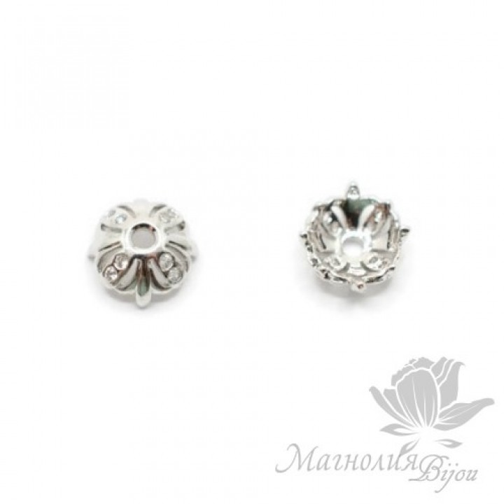 ШАПОЧКА "Маркиза" 6.5мм, инкрустация фианитами, цвет платина