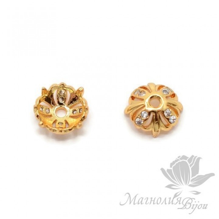 ШАПОЧКА "Маркиза" 8мм, инкрустация фианитами, позолота 