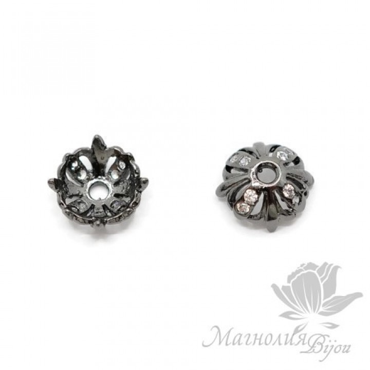 ШАПОЧКА "Маркиза" 8мм, инкрустация фианитами, чернение