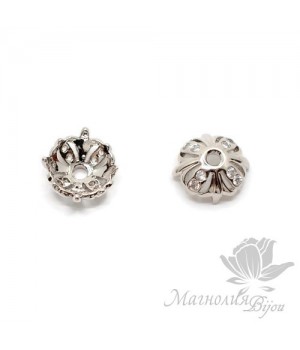 ШАПОЧКА "Маркиза" 8мм, инкрустация фианитами, цвет платина