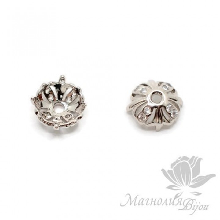 ШАПОЧКА "Маркиза" 8мм, инкрустация фианитами, цвет платина