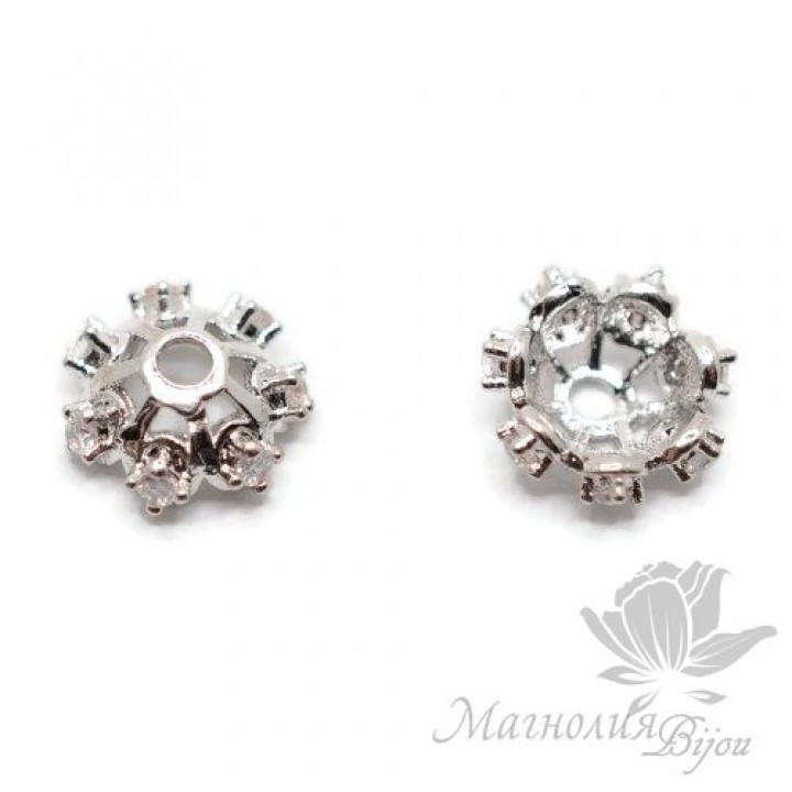 ШАПОЧКА "Карусель" 8мм, инкрустация фианитами, цвет платина