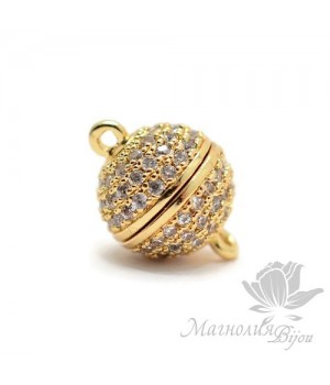 Замочек магнитный "Шар 10мм" инкрустация фианитами, позолота