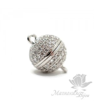 Замочек магнитный "Шар 10мм" инкрустация фианитами, родиевое покрытие