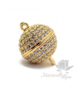 Замочек магнитный "Шар 12мм" инкрустация фианитами, позолота