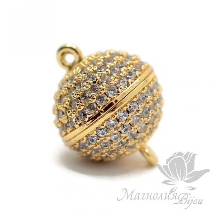 Замочек магнитный "Шар 12мм" инкрустация фианитами, позолота