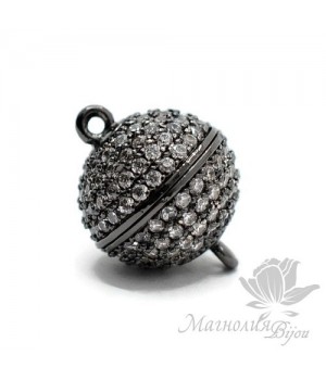 Замочек магнитный "Шар 12мм" инкрустация фианитами, цвет чёрный