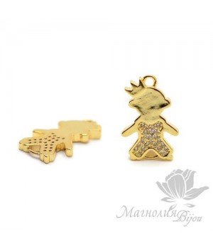 КОННЕКТОР "Мальчик" c прозрачными фианитами, цвет золото