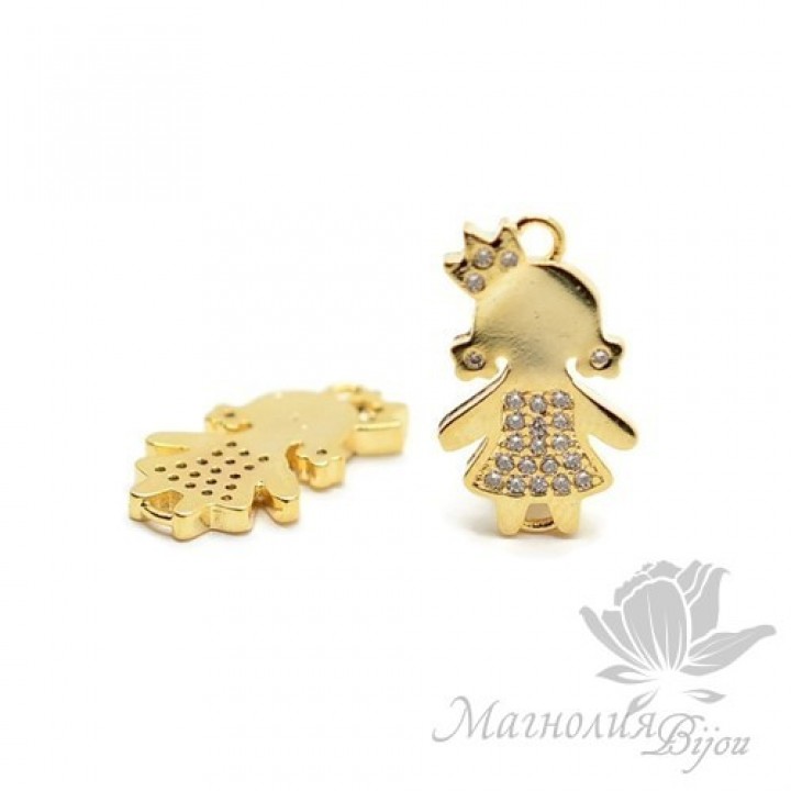 КОННЕКТОР "Принцесса" с прозрачными фианитами, цвет золото