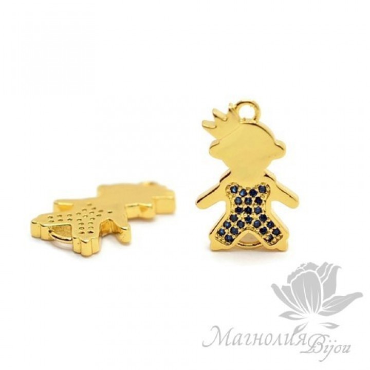 КОННЕКТОР "Мальчик" c синими фианитами, цвет золото