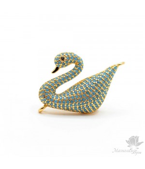 КОННЕКТОР "Лебедь" с голубыми фианитами, цвет золото