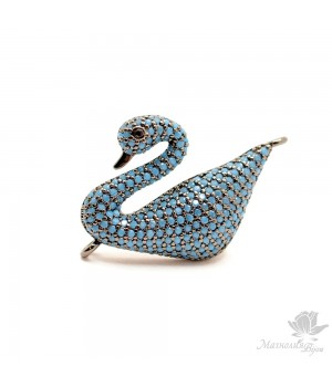 КОННЕКТОР "Лебедь" с голубыми фианитами, чернение