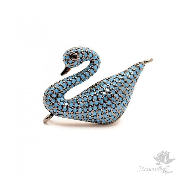 КОННЕКТОР "Лебедь" с голубыми фианитами, чернение