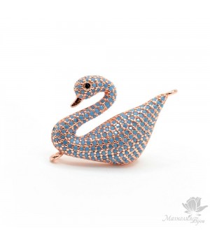 КОННЕКТОР "Лебедь" с голубыми фианитами, цвет розовое золото