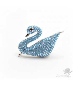 КОННЕКТОР "Лебедь" с голубыми фианитами, цвет платина