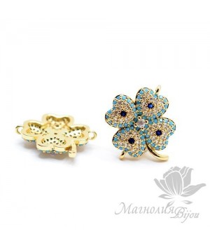 КОННЕКТОР "Клевер" с фианитами, цвет золото