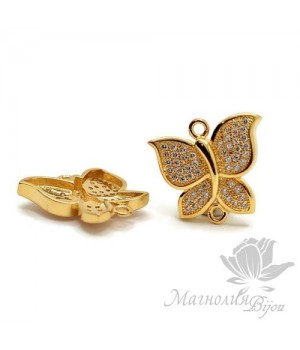 КОННЕКТОР "Бабочка" с фианитами 17мм, цвет золото