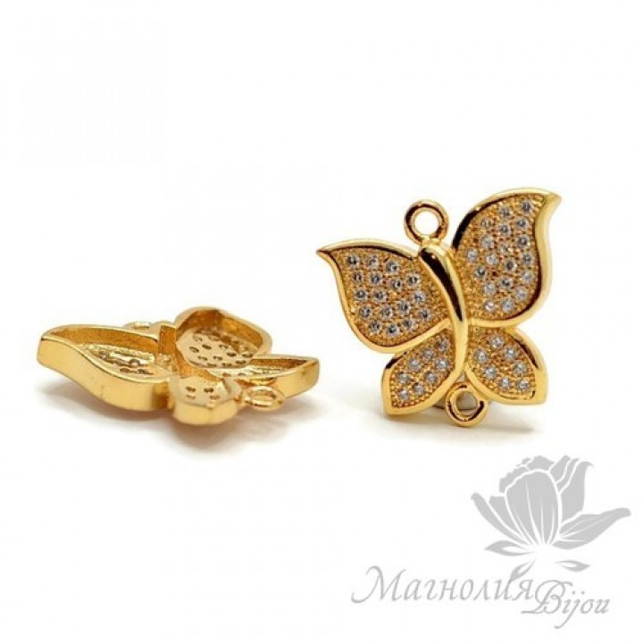 КОННЕКТОР "Бабочка" с фианитами 17мм, цвет золото