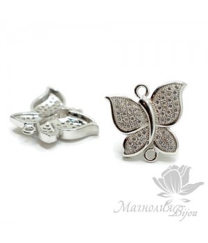 КОННЕКТОР "Бабочка" с фианитами 17мм, цвет платина