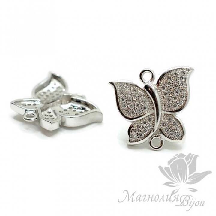 КОННЕКТОР "Бабочка" с фианитами 17мм, цвет платина