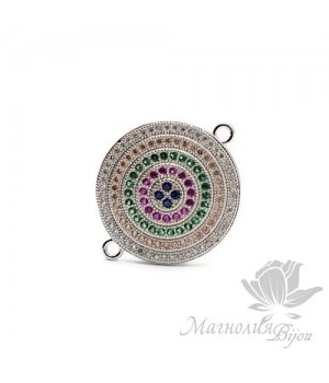 КОННЕКТОР "Круг" с цветными фианитами 21мм, цвет платина