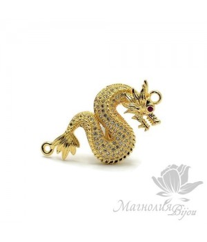 КОННЕКТОР "Дракон" с фианитами 33 : 16мм, цвет золото