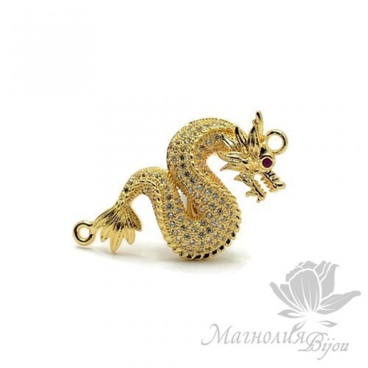 КОННЕКТОР "Дракон" с фианитами 33 : 16мм, цвет золото