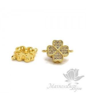 КОННЕКТОР "Клевер маленький" с фианитами 12мм, цвет золото