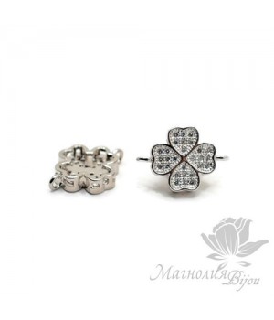 КОННЕКТОР "Клевер маленький" с фианитами 12мм, цвет платина