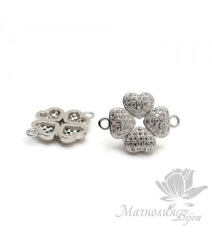КОННЕКТОР "Четырёхлистник" с фианитами 14мм, цвет платина