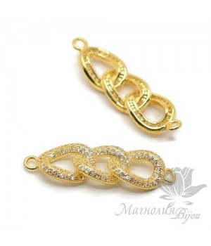 Коннектор "Якорная цепь" с фианитами 9 : 32мм, цвет золото