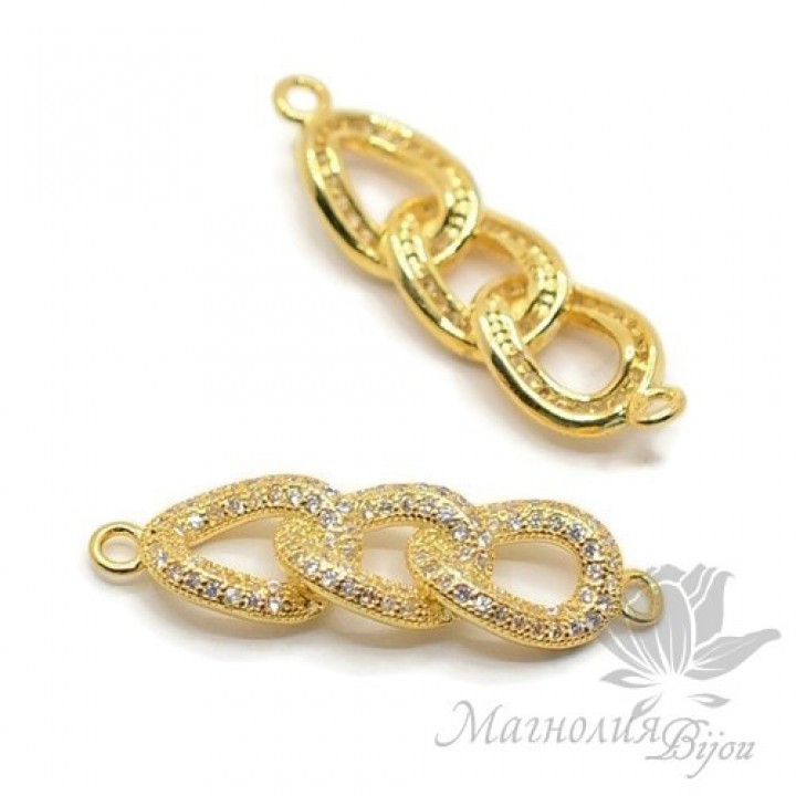 Conector "Cadena de ancla" con circonia cúbica, color dorado