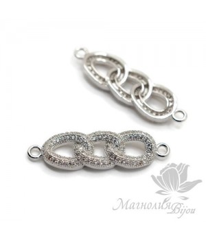 Коннектор "Якорная цепь" с фианитами 9 : 32мм, цвет платина