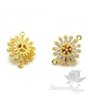 КОННЕКТОР "Маргаритка" инкрустация фианитами, цвет золото