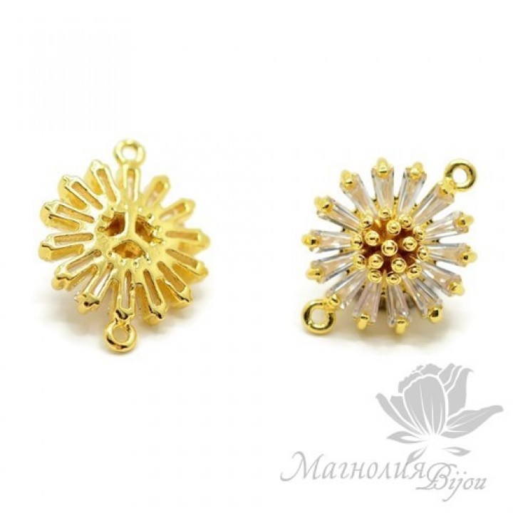 КОННЕКТОР "Маргаритка" инкрустация фианитами, цвет золото