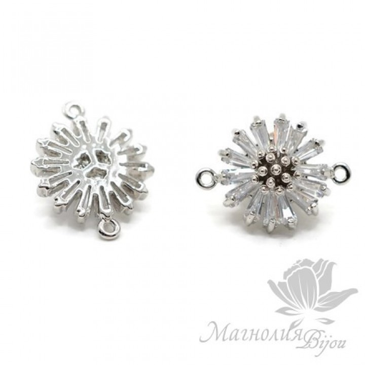 КОННЕКТОР "Маргаритка" инкрустация фианитами, цвет платина