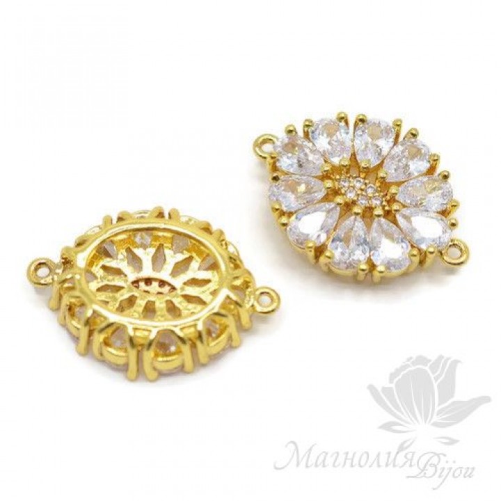 КОННЕКТОР "Роскошный" инкрустация фианитами, цвет золото