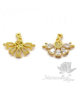 КОННЕКТОР "Павлин" инкрустация фианитами, цвет золото