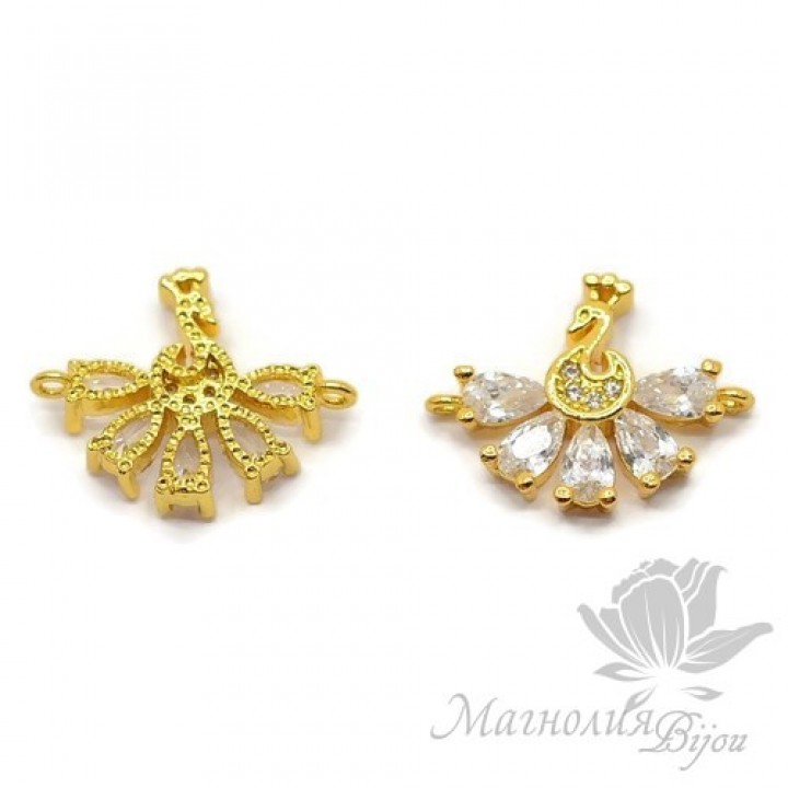 КОННЕКТОР "Павлин" инкрустация фианитами, цвет золото