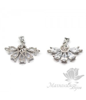 КОННЕКТОР "Павлин" инкрустация фианитами, цвет платина