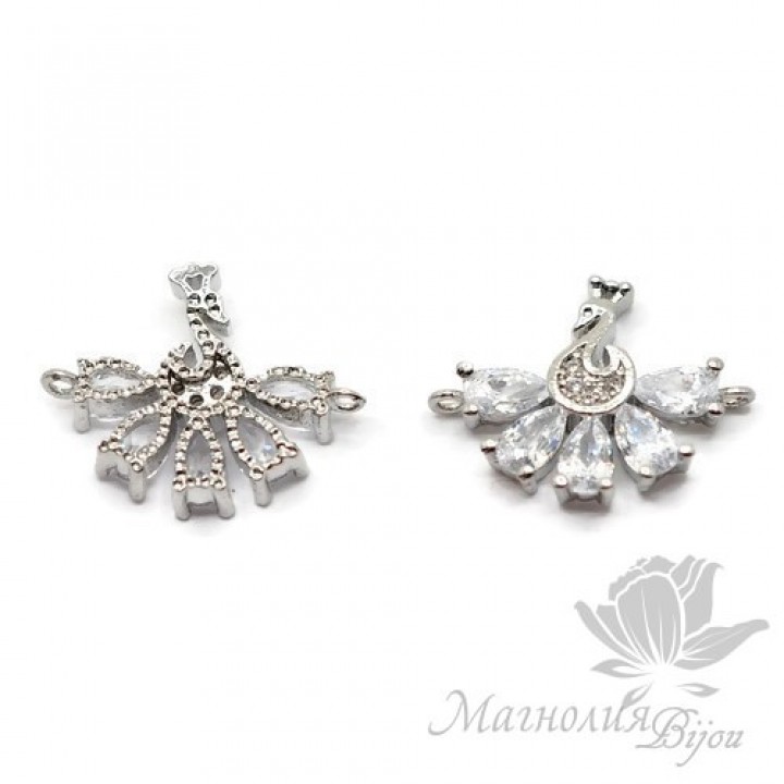 КОННЕКТОР "Павлин" инкрустация фианитами, цвет платина