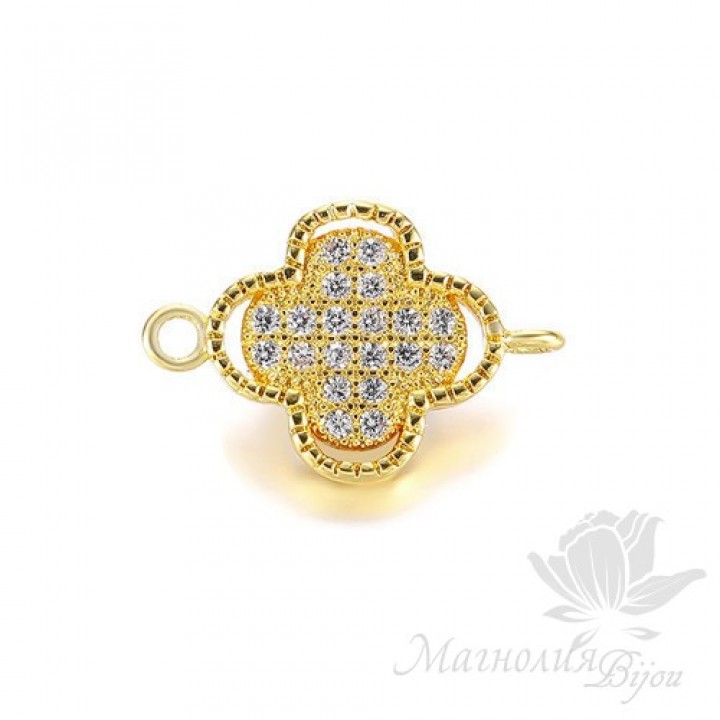 КОННЕКТОР "Ван Клиф" с фианитами 10 : 14мм, цвет золото